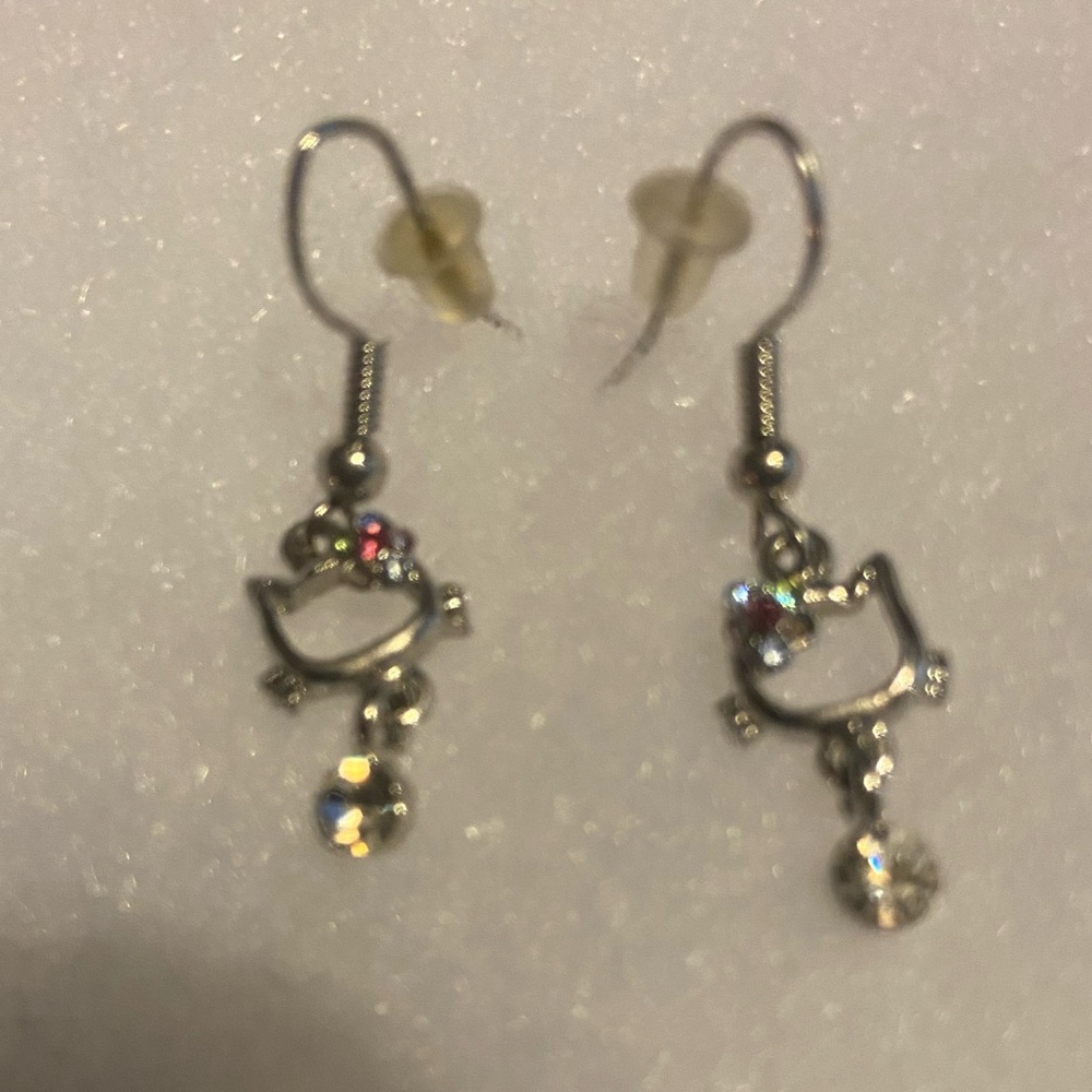 Silver Hello Kitty Drop Earrings